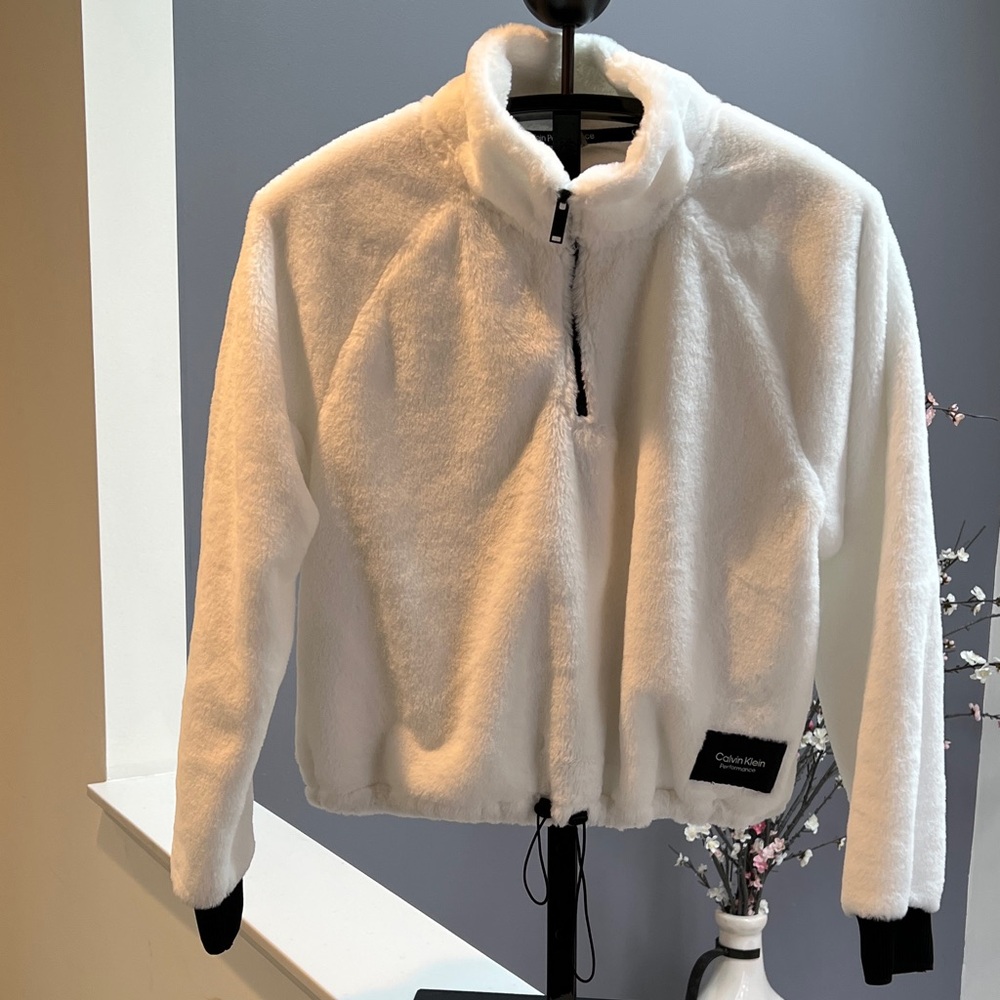 White Fleece Zip-Up Jacket